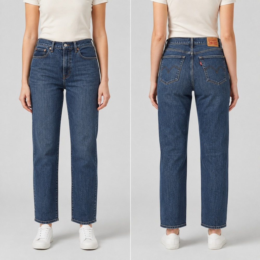 Levis Classic Straight Jeans Womens 30 Blue Denim Mid Rise Stretch Coastal